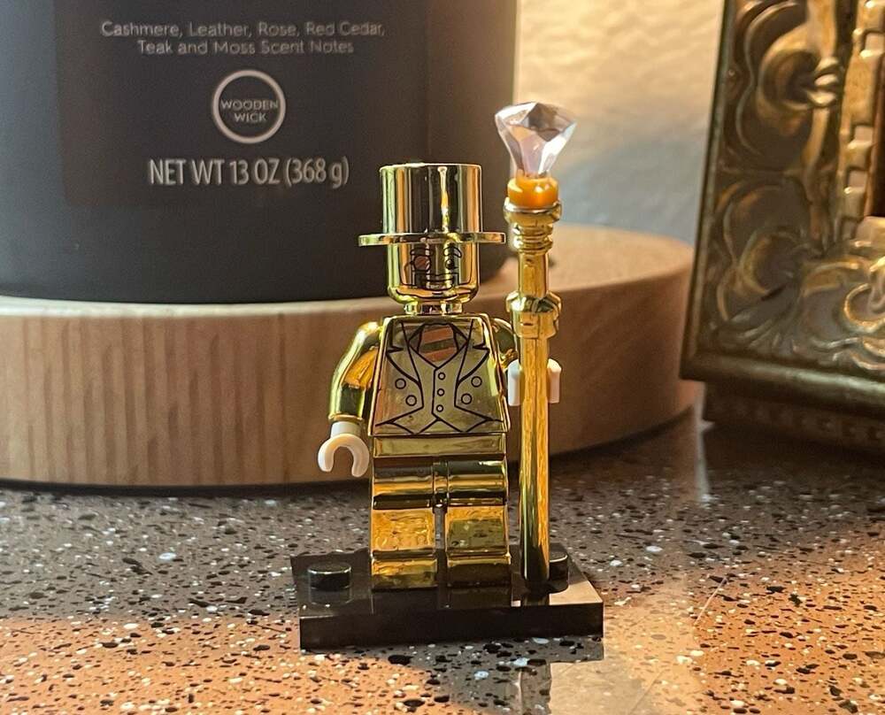 Custom Chrome Gold Mr. Gold Minifigure with Staff and Diamond